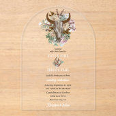 Western Land Cowboy Boho Koe Schedel Huwelijk Acryl Uitnodigingen (Voorkant)