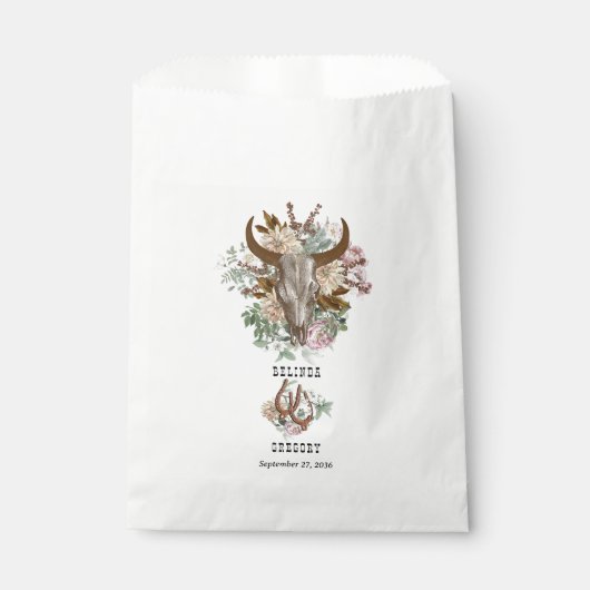 Western Land Cowboy Boho Koe Schedel Huwelijk Bedankzakje (Voorkant)