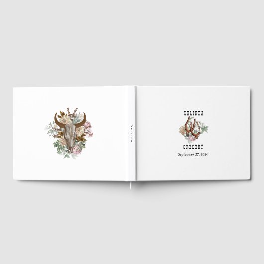 Western Land Cowboy Boho Koe Schedel Huwelijk Gastenboek (Volledig)