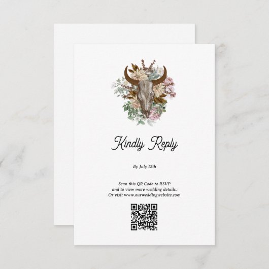 Western Land Cowboy Boho Koe Schedel Huwelijk Informatiekaartje (Voorkant / Achterkant)