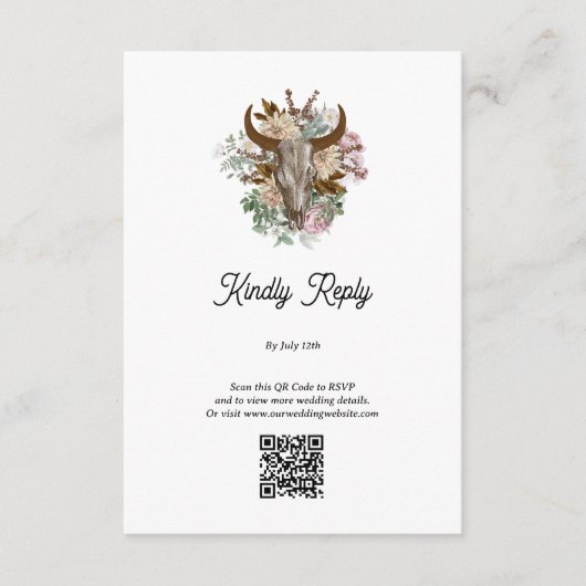 Western Land Cowboy Boho Koe Schedel Huwelijk Informatiekaartje (Voorkant)