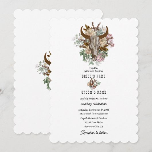 Western Land Cowboy Boho Koe Schedel Huwelijk Kaart (Voorkant / Achterkant)