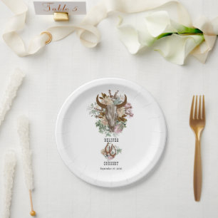 Western Land Cowboy Boho Koe Schedel Huwelijk Papieren Bordje