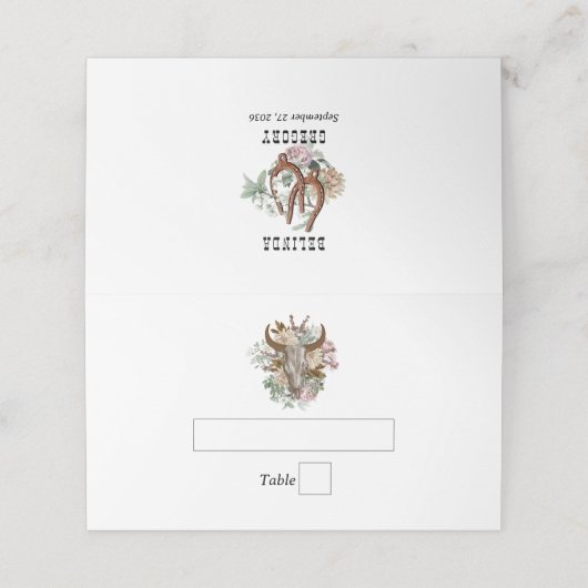 Western Land Cowboy Boho Koe Schedel Huwelijk Plaatskaartje (Buitenkant ongevouwen)
