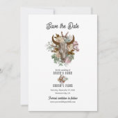 Western Land Cowboy Boho Koe Schedel Huwelijk Save The Date (Voorkant)