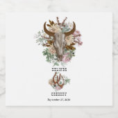 Western Land Cowboy Boho Koe Schedel Huwelijk Sparkling Wijnetiket (Enkel label)