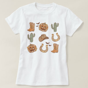 Western Land Cowboy Boot Pompoen Halloween T-shirt