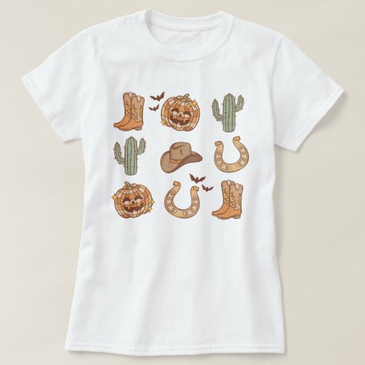 Western Land Cowboy Boot Pompoen Halloween T-shirt (Design voorkant)