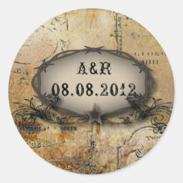 western land cowboy bruiloft met geborsteld prikke ronde sticker
