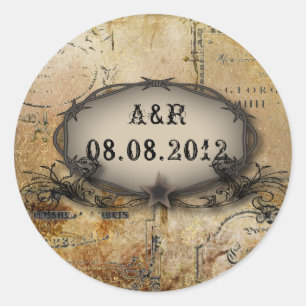 western land cowboy bruiloft met geborsteld prikke ronde sticker
