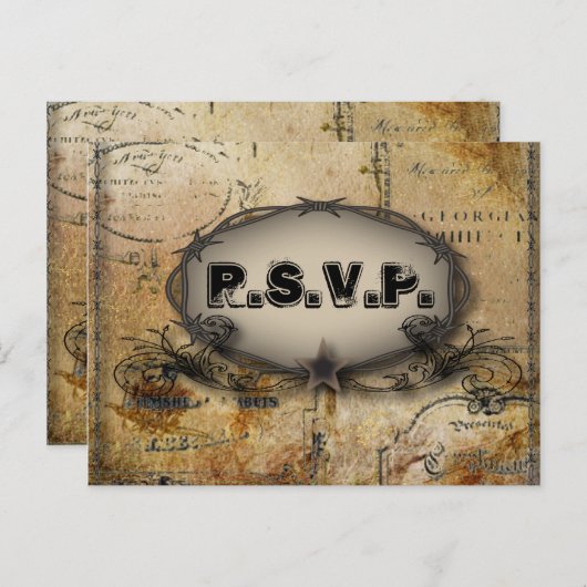 western land cowboy bruiloft met geborsteld prikke uitnodiging briefkaart (Voorkant / Achterkant)