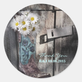 western land cowboy bruiloft met rotsachtige maffi ronde sticker