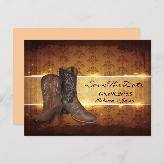 western land cowboy bruiloft opslaan van de datum aankondigingskaart (Voorkant / Achterkant)