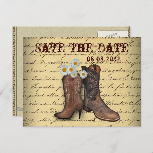 western land cowboy bruiloft opslaan van de datum aankondigingskaart (Voorkant / Achterkant)