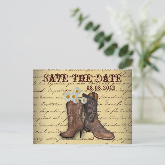 western land cowboy bruiloft opslaan van de datum aankondigingskaart (Staand voorkant)