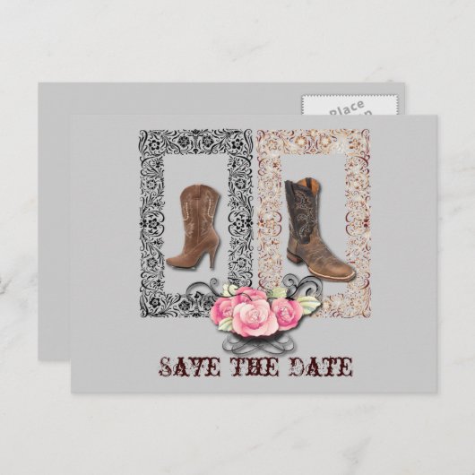 western land cowboy bruiloft opslaan van de datum aankondigingskaart (Voorkant / Achterkant)
