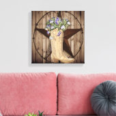 western land cowboy met bijtende schuur- en bosblo canvas afdruk (Insitu (Woonkamer))