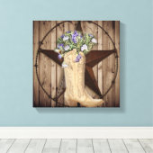 western land cowboy met bijtende schuur- en bosblo canvas afdruk (Insitu (Houten vloer))