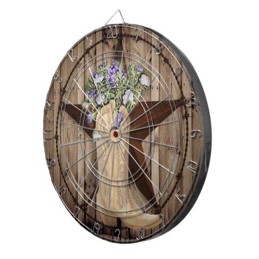 western land cowboy met bijtende schuur- en bosblo dartbord (Voorkant Rechts)