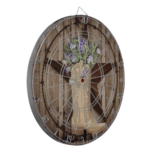 western land cowboy met bijtende schuur- en bosblo dartbord (Voorkant Links)