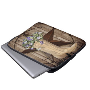 western land cowboy met bijtende schuur- en bosblo laptop sleeve