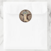 western land cowboy met bijtende schuur- en bosblo ronde sticker (Tas)