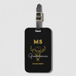 Western land Cowboy Monogram Beste man Groomsmen Bagagelabel