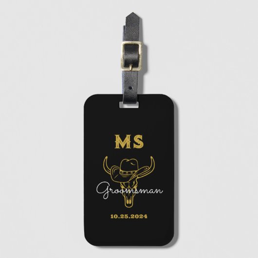Western land Cowboy Monogram Beste man Groomsmen Bagagelabel (Voorkant (verticaal))