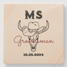 Western land Cowboy Monogram Beste man Groomsmen Stenen Onderzetter