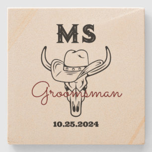 Western land Cowboy Monogram Beste man Groomsmen Stenen Onderzetter