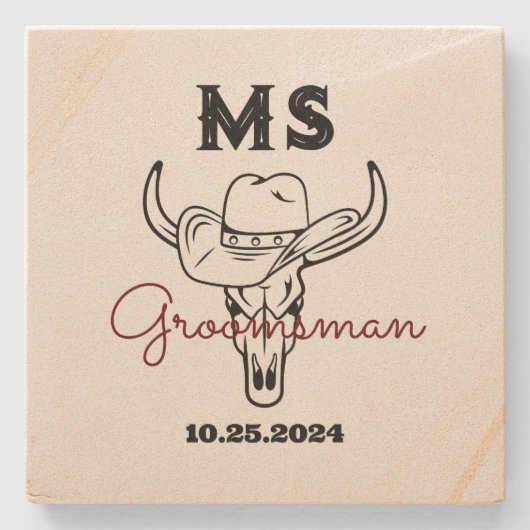 Western land Cowboy Monogram Beste man Groomsmen Stenen Onderzetter (Voorkant)