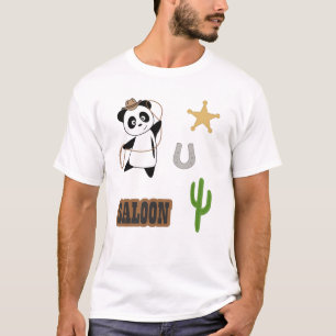 Western land Cowboy Panda Beer Saloon T-shirt