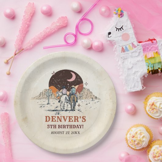 Western Land Cowboy Rodeo Verjaardagsfeestpapier Papieren Bordje (Feest)