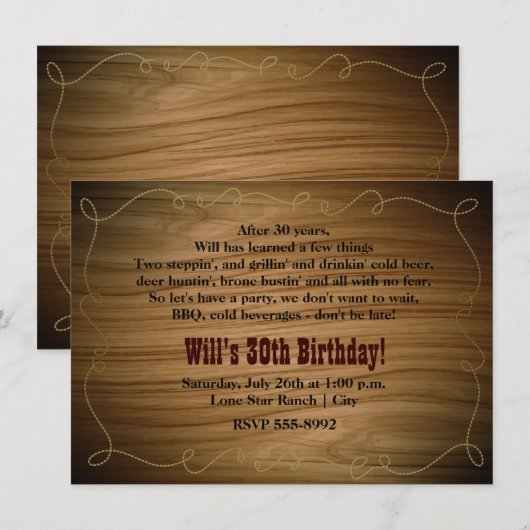 Western Land Cowboy Verjaardagsfeestuitnodiging Kaart (Voorkant / Achterkant)