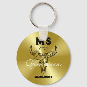 Western land Cowboy Weddenschap Monogram Groomsmen Sleutelhanger
