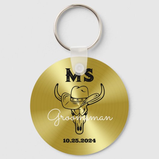 Western land Cowboy Weddenschap Monogram Groomsmen Sleutelhanger (Voorkant)