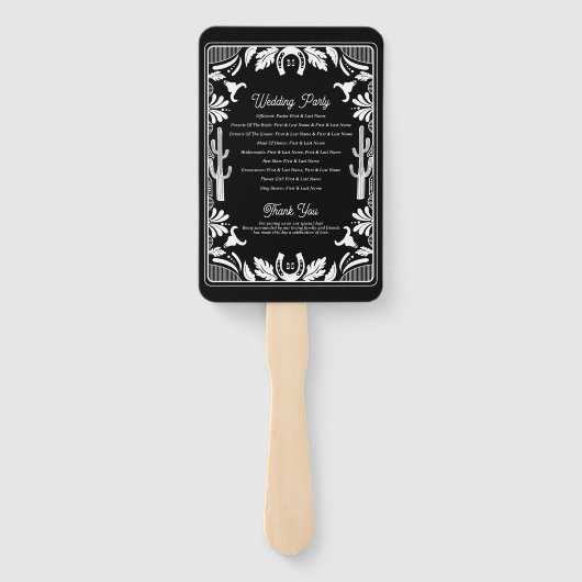Western Land Cowboy Wedding Order of Service Handwaaier (Achterkant)
