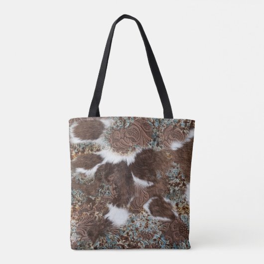 Western Land Cowgirl Koeienhuid Bruin Lederen naam Tote Bag (Achterkant)