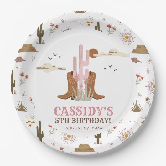 Western land Cowgirl Rodeo Birthday Party Papieren Bordje (Voorkant)