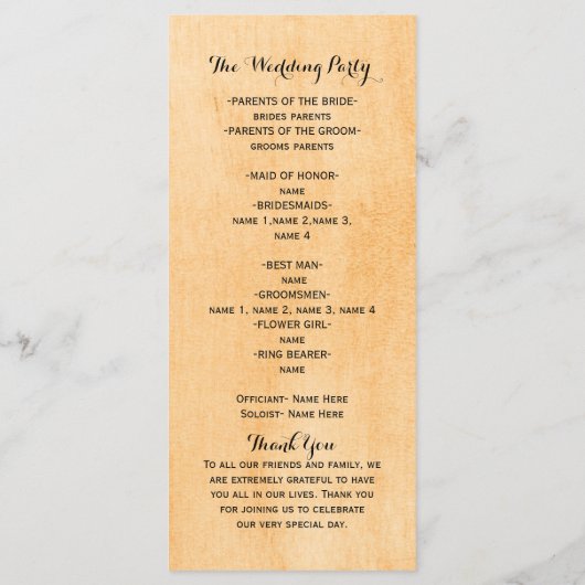 Western  Land Elegant Bruiloft Programma Programmakaart (Achterkant)