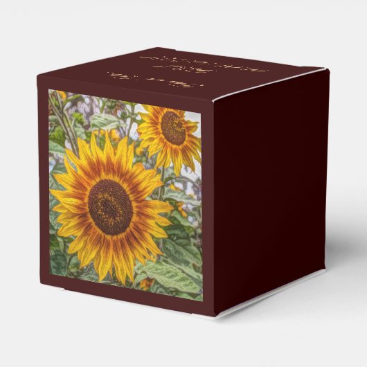 western land - gele zonnebloembruiloft bedankdoosjes (Achterkant)