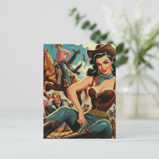  Western Land Girl Briefkaart (Staand voorkant)