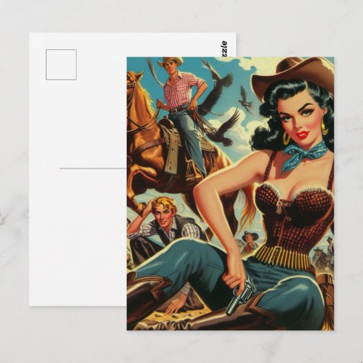  Western Land Girl Briefkaart (Voorkant / Achterkant)