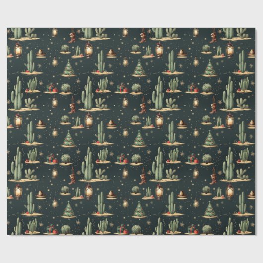 Western Land Kerst Rustieke Cactus Cadeaupapier (Vlak)