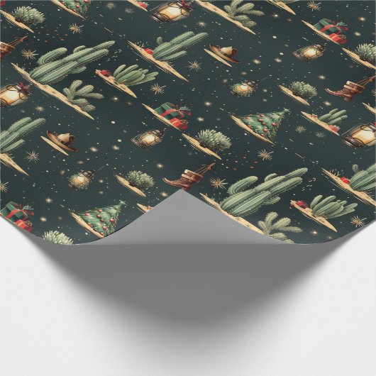 Western Land Kerst Rustieke Cactus Cadeaupapier (Hoek)