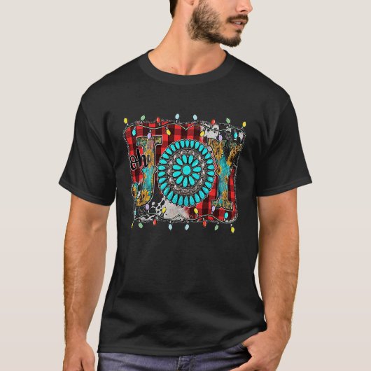 Western Land Kerstvreugde Buffel Turquoise Co T-shirt (Voorkant)