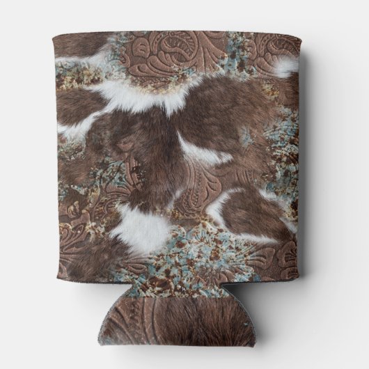 Western Land Koeienhuid Bruin Leer Naam Blikjeskoeler (Achterkant)