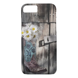 western land met bijtende houtcowboylaarzen 	iPhone 8/7 hoesje