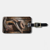 western land met bruine schuur en cowboylaarzen bagagelabel (Voorkant horizontaal)