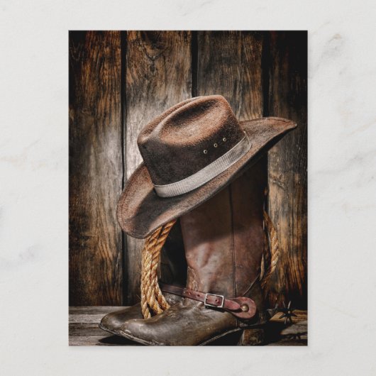 western land met bruine schuur en cowboylaarzen briefkaart (Voorkant)